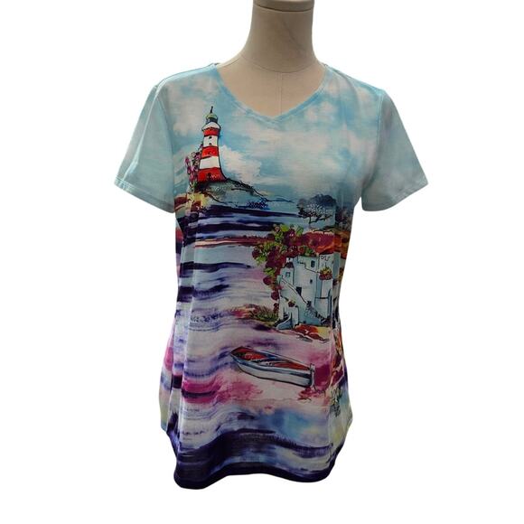 Chico's Tops - Chico’s Weekends Scenic Lighthouse Art T-Shirt Coastal Chico's Size 0 US Size S